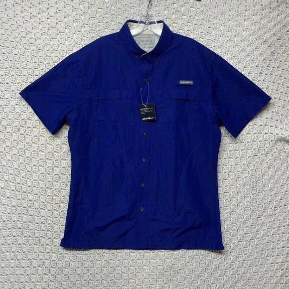 NWT Eddie Bauer Guide Ripstop Shirt Mens M Blue UPF 50t Sun Protection Long Slv - Picture 1 of 9